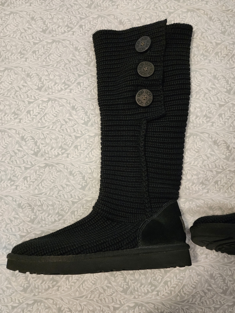 NWOB Women's UGG Australia Black Classic Cardy Knit Tall Boots, Size 10 - Picture 6 of 15